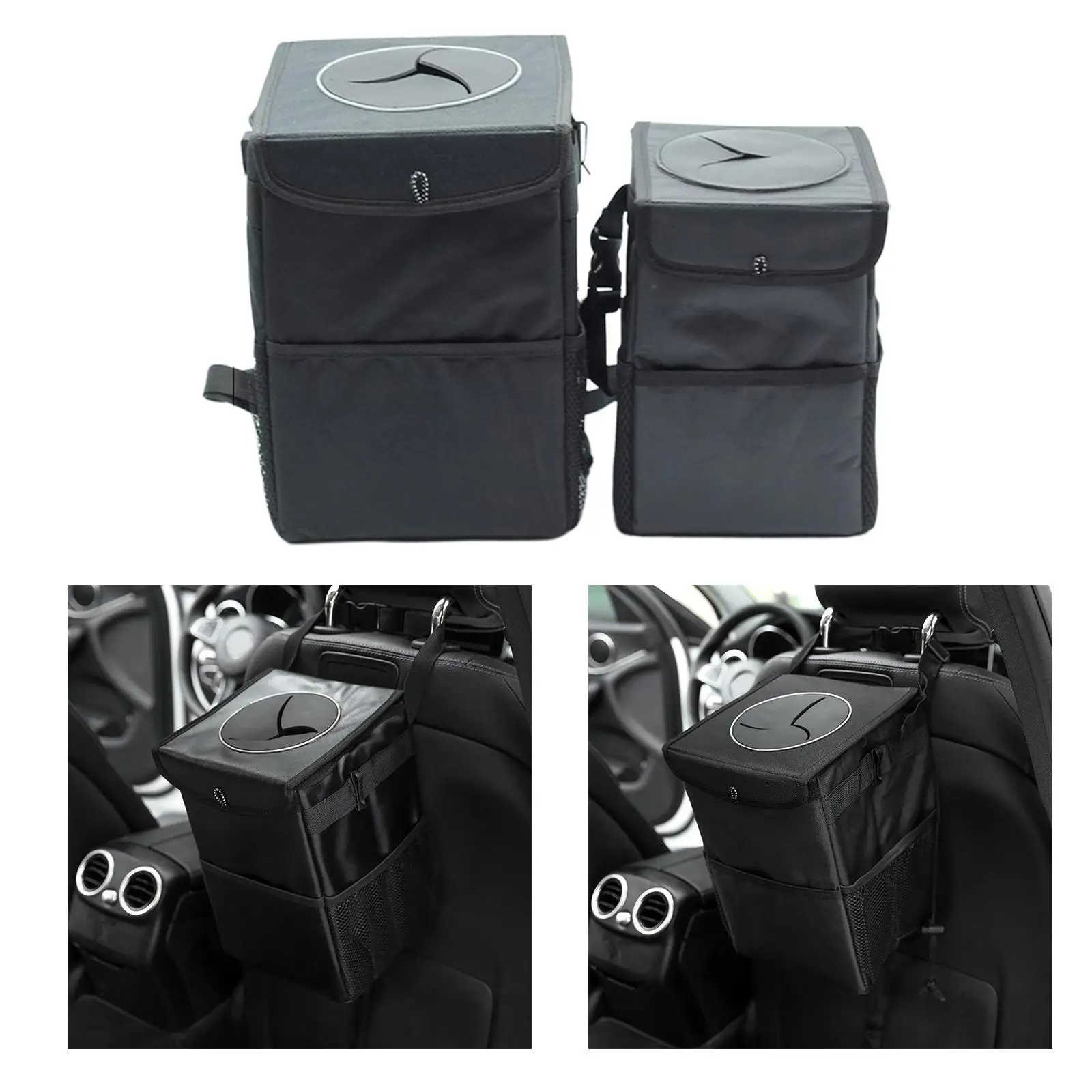 Automotive ing Car Trash Can with Lid Garbage Can Trash Bin with Storage Pockets