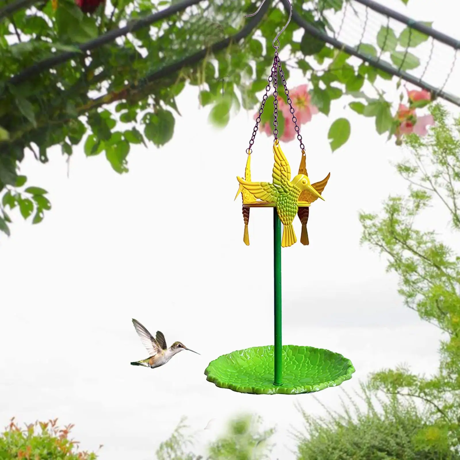 Metal Hanging Bird Feeder Platform with Chains Tray Pet Supplies for Backyard Outdoor Yard Garden Decor