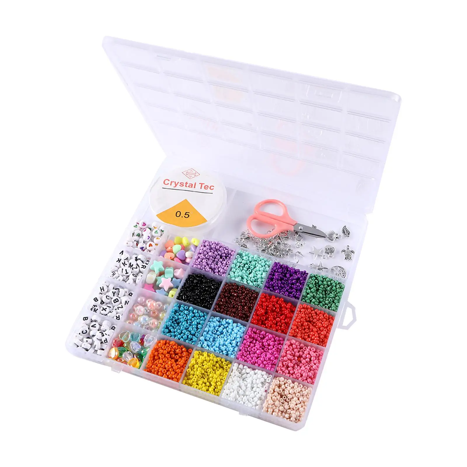 3mm Glass Seed Beads DIY Material Beading Set Alloy Pendants Heart Charms  Beads for Jewelry Making Necklace Scissors