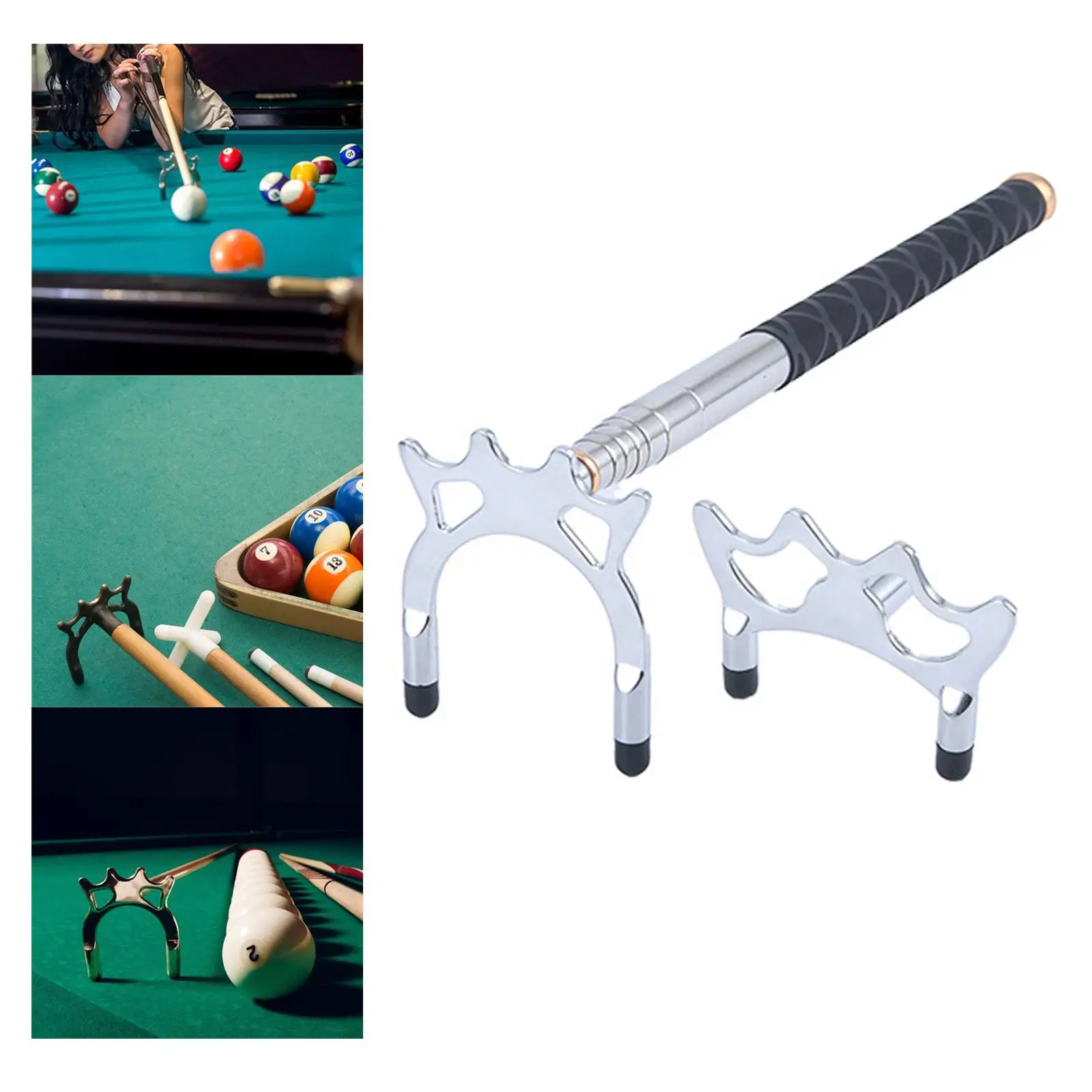 Retractable Billiards Cue Stick Bridge Bridge Head Stainless Steel Extender for Pool Table Training Competition Accessory