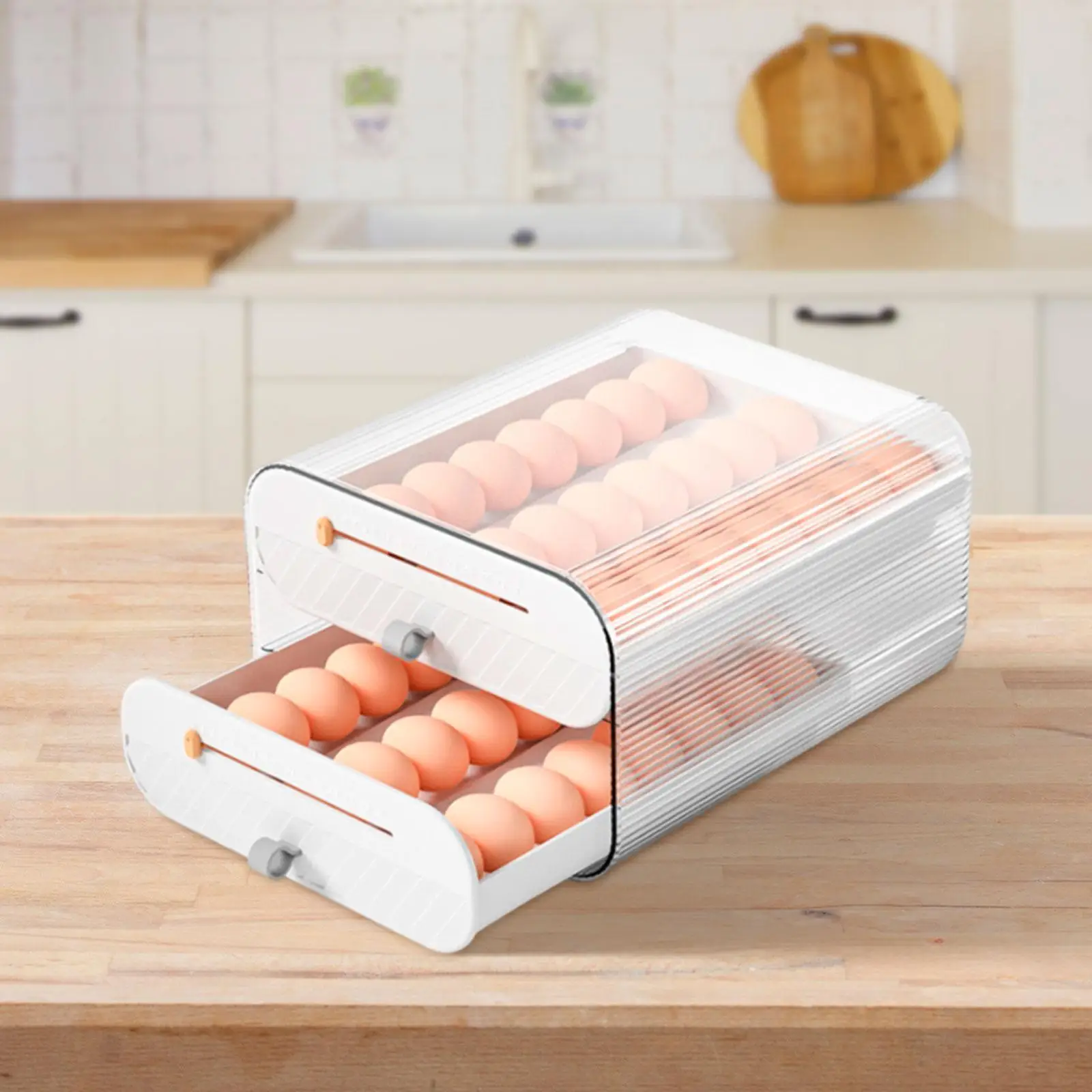 Egg Holder Stackable Durable Refrigerator Organizer Bins with Time Marker Kitchen Rolling Eggs Container for Refrigerator Fridge