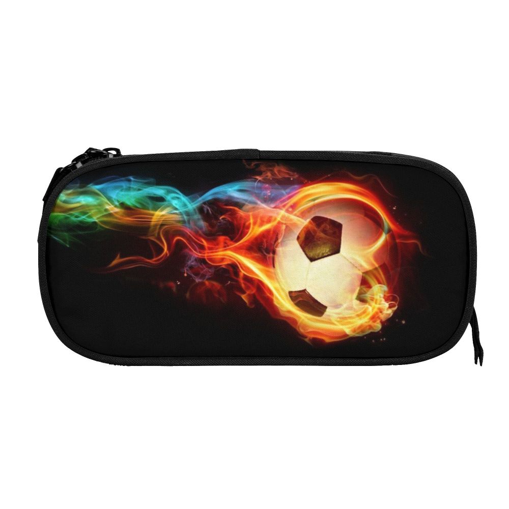 kawaii futebol bola chamas lápis caso para meninas meninos grande armazenamento futebol flamejante lápis saco material escolar