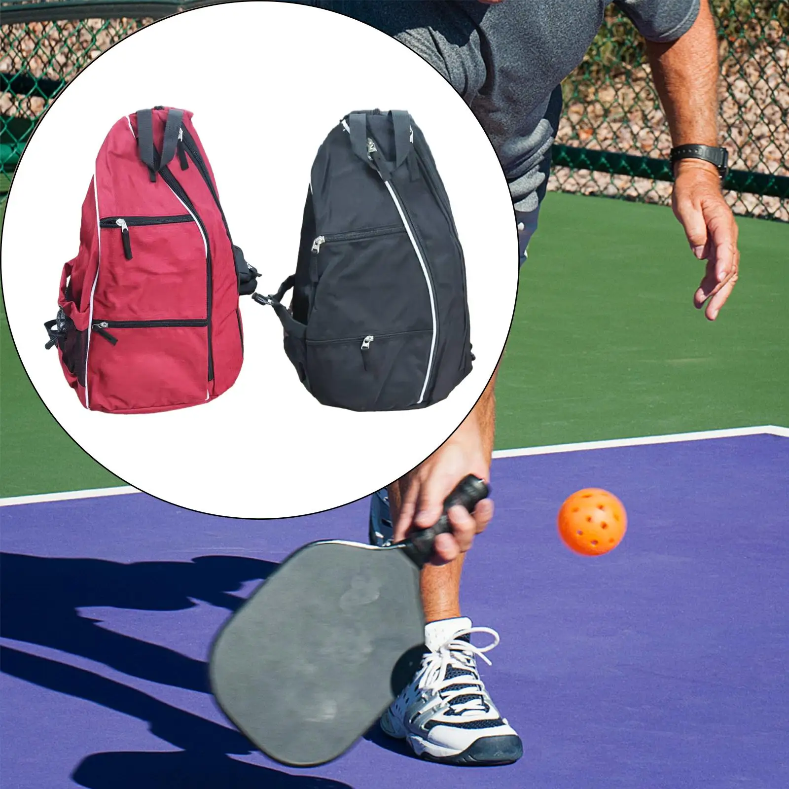 Pickleball Backpack Casual Sports Accessories Water Resistant Oxford Cloth Zipper Closure Daypack with Handle and Hook Carry Bag