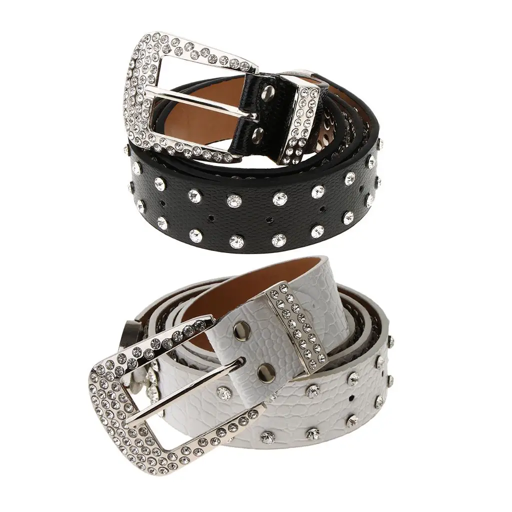  Rhinestone Crystal  Waistband Leather Belt Waist Strap Punk