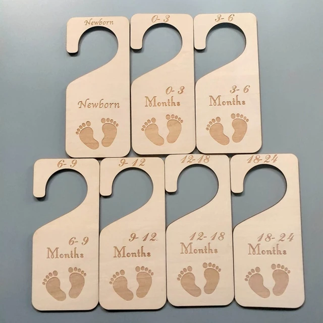 Baby Nursery Newborn Closet Size Dividers Wood Card Clothes Hanger Carved  Hanging Decorations 8 PCS Wooden