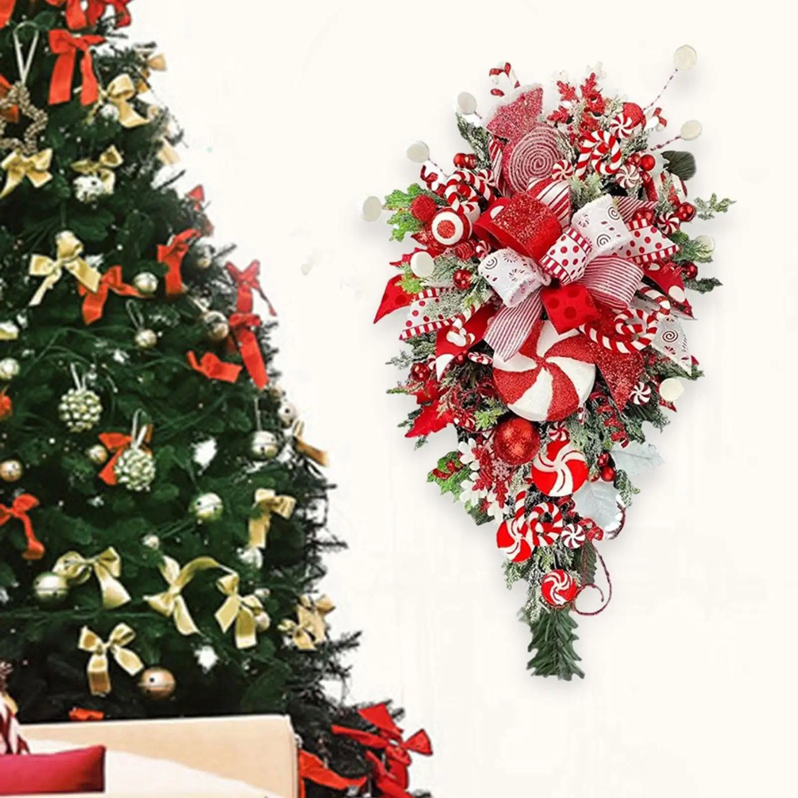 Artificial Christmas Teardrop Wreath Christmas Door Wreath for Backdrop Wedding