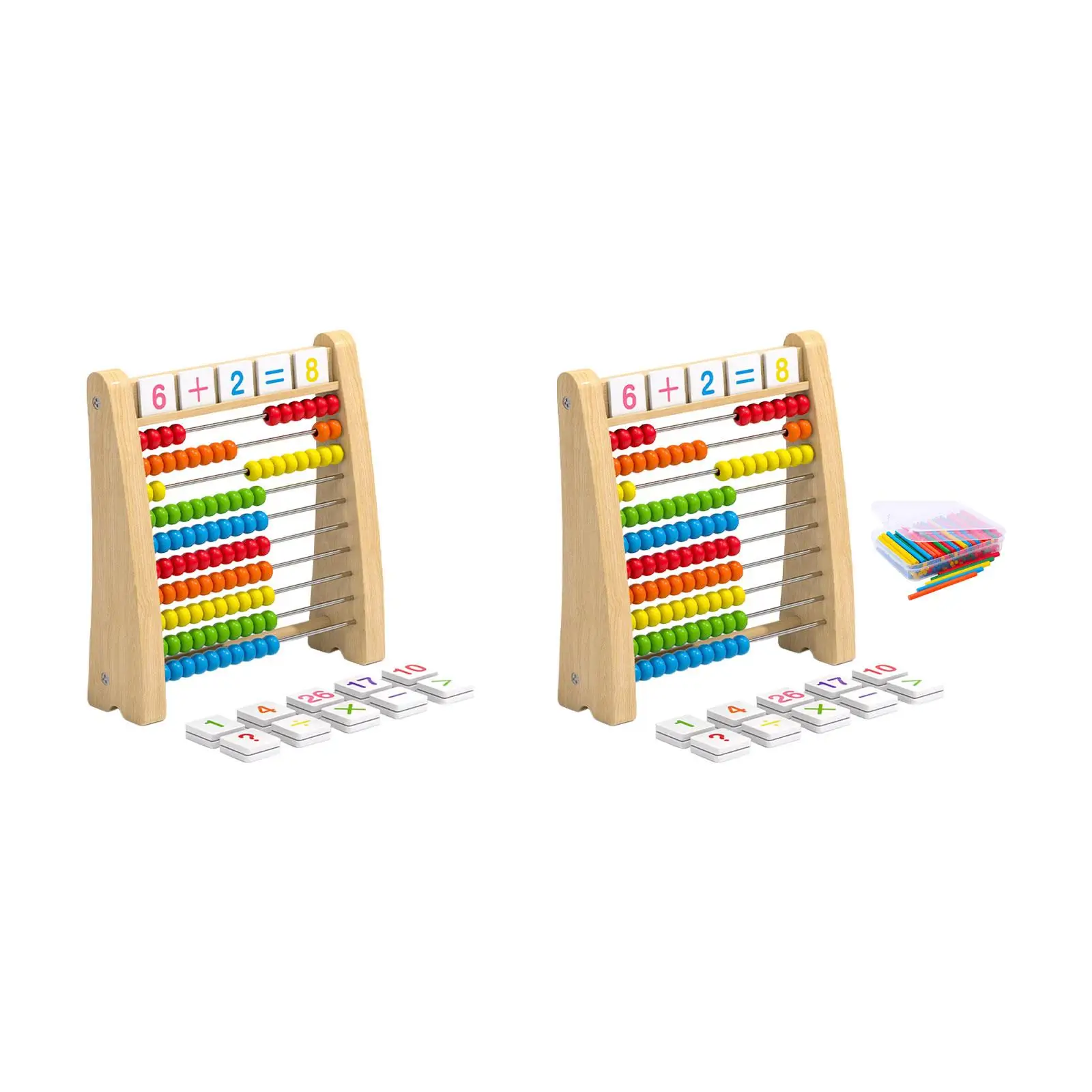 Wooden Abacus Educational Counting Toy Ten Frame Set Math Manipulatives for Kindergarten