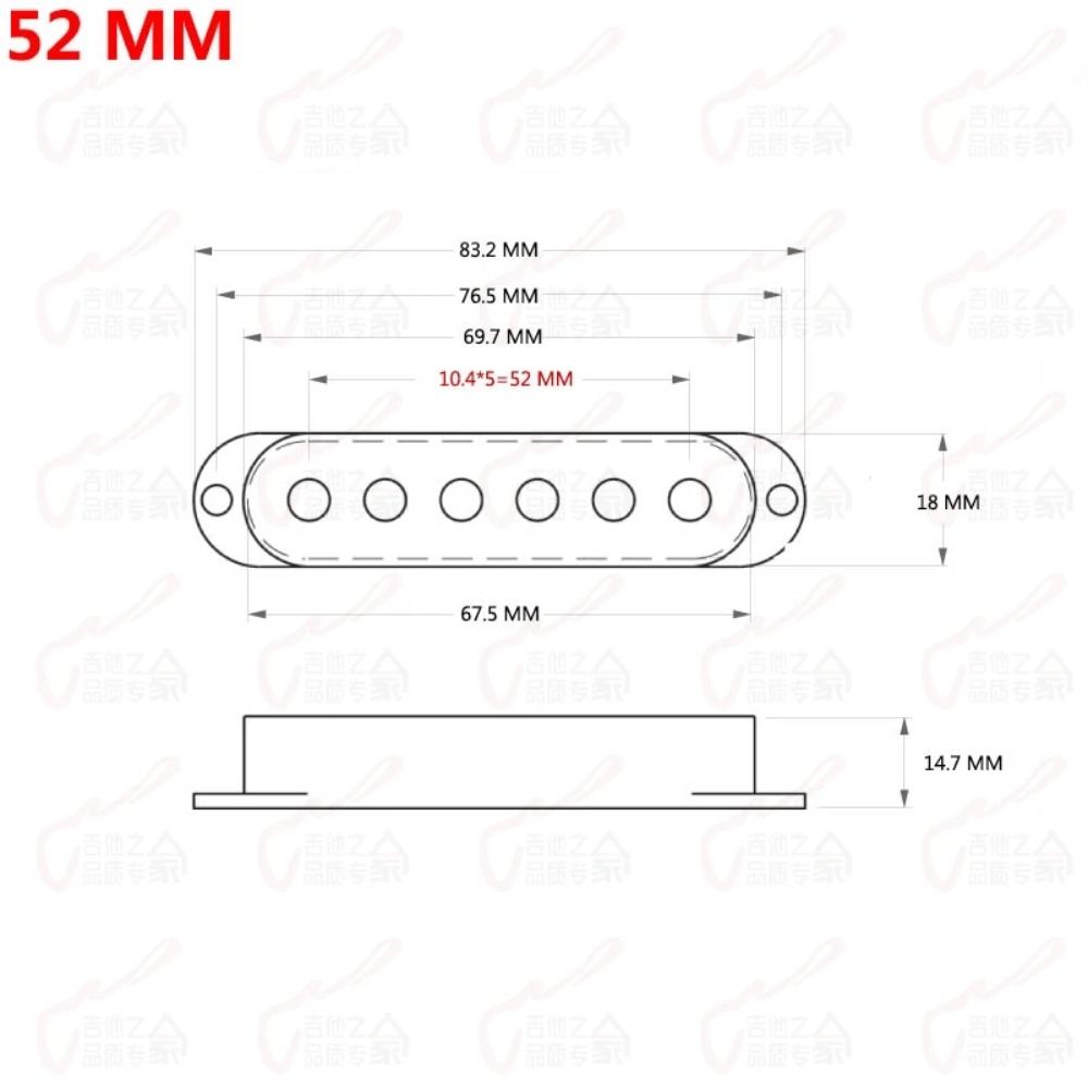 Description Picture 6 of item1 Piece Single Coil Pickup Cover For ST/SQ Electric Guitar Pickup Lid/Shell/Top 50MM/52MM  Made In Korea