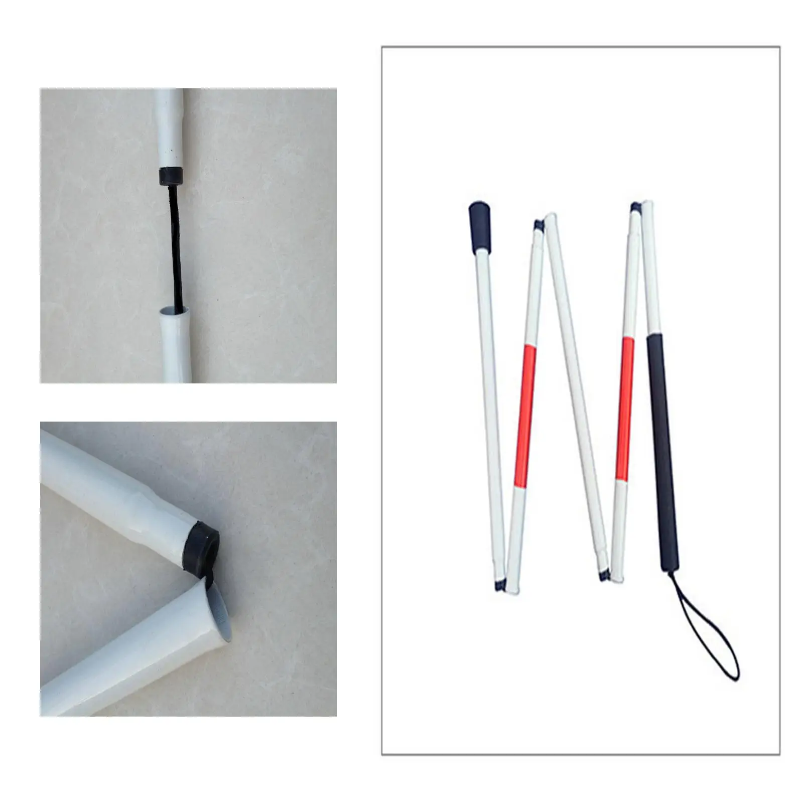 Folding Blind Cane Red and White with Red Reflective Tape for Outdoor Hiking