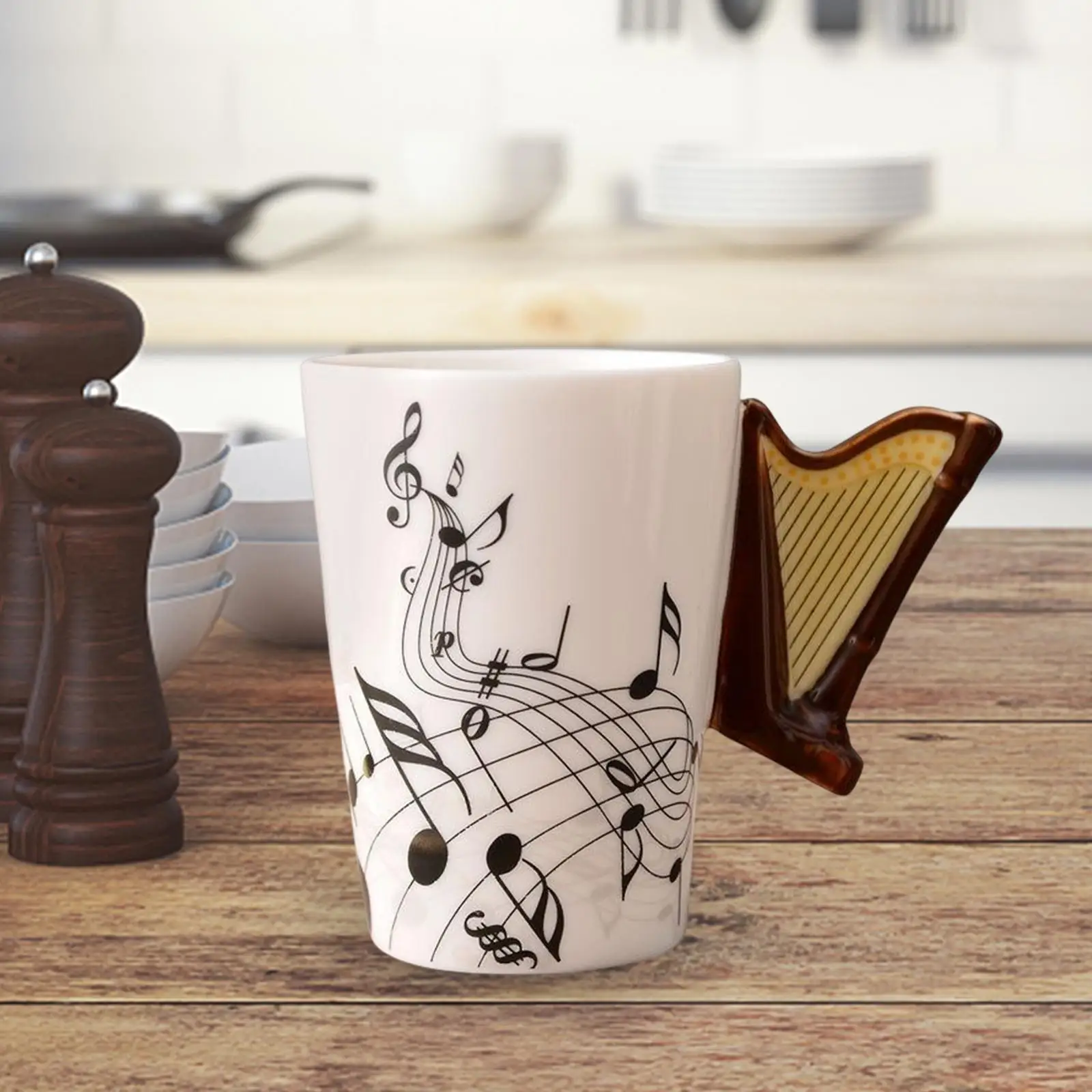 Ceramic Tea Mug Music Mug Teaware Mug Drinking Cup Harps Shape Coffee Cup Porcelain Mugs for Breakfast yogurt Milk Travel