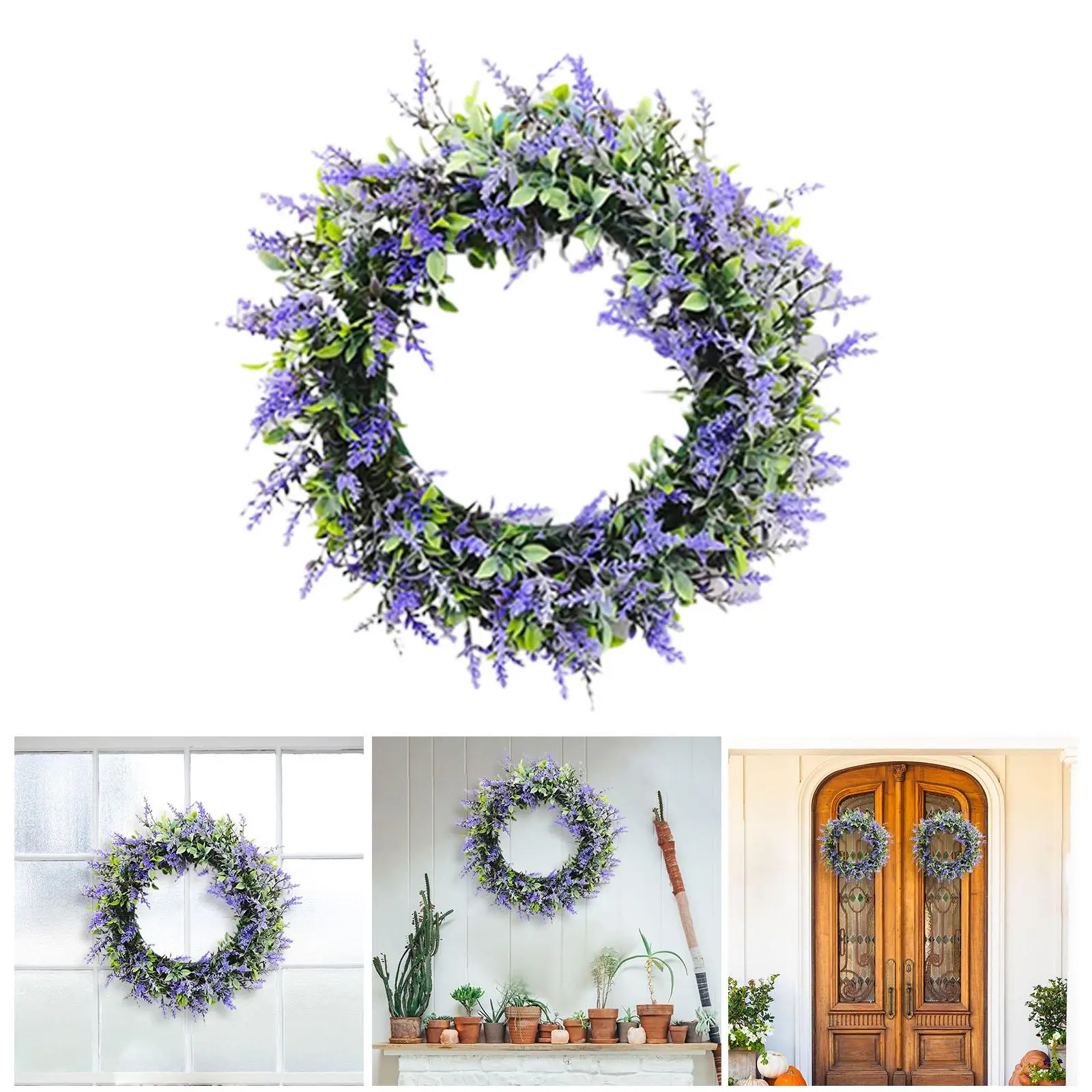 43cm Lavender Wreath Hanging Farmhouse Wreath Silk  Garland Floral Flower for Front Door Outdoor All  Festival
