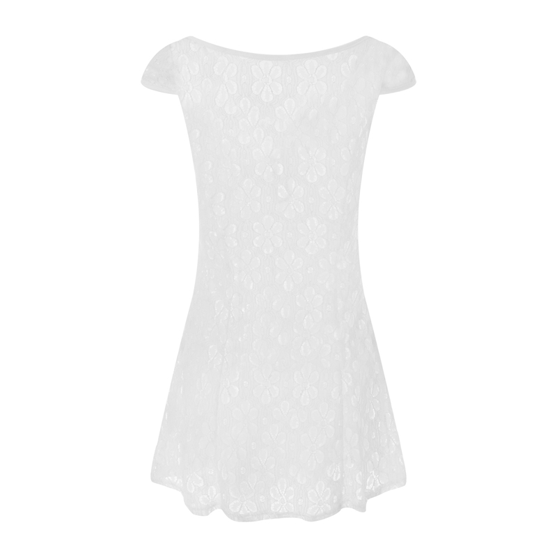 y2k Going Out Mini Lace Dress Summer Women See Through Short Sleeve V Neck Hollow Out Button Down A Line Dress Clubwear