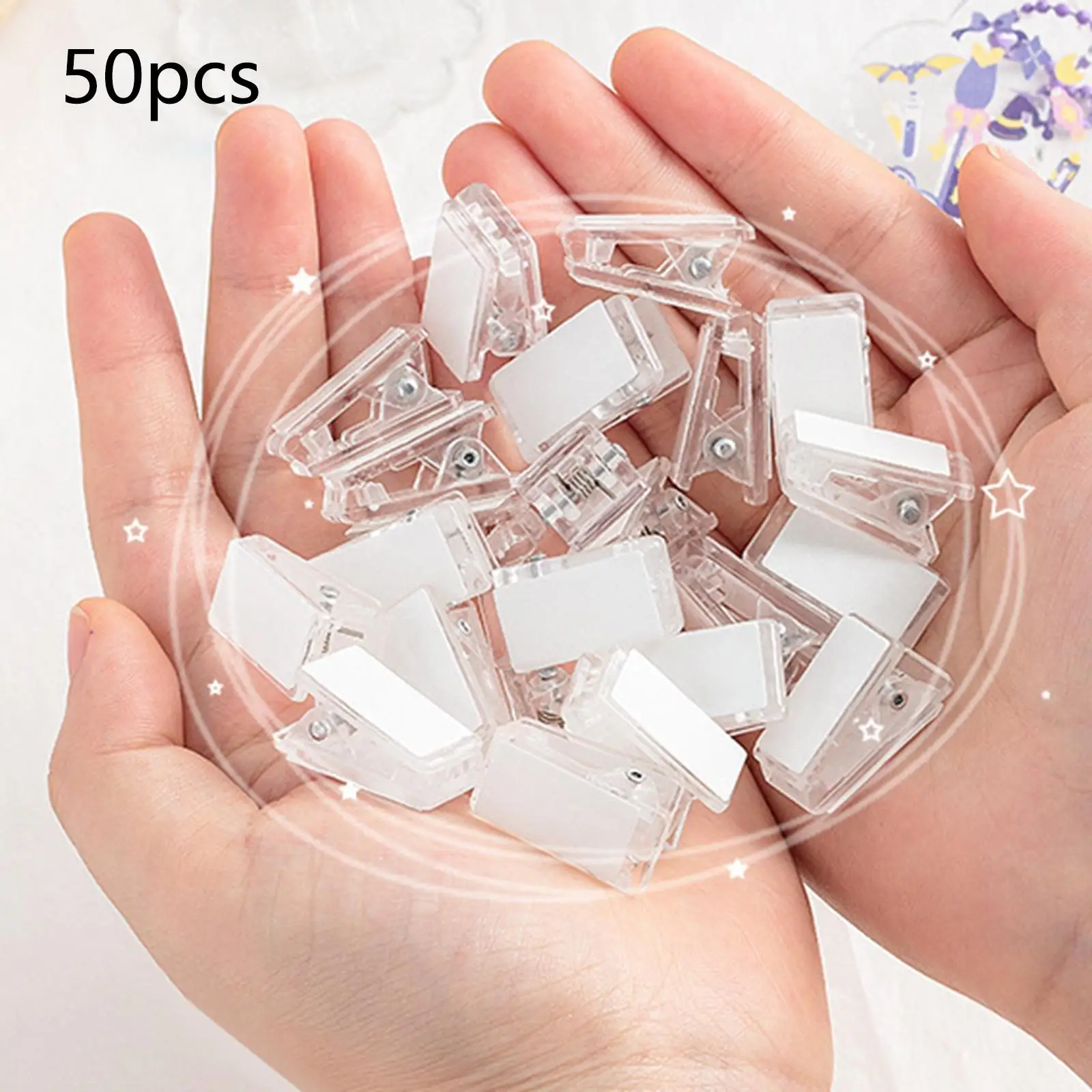 50Pcs Double Sided Adhesive Spring Clips Plastic Photo Clips Double Sided Adhesive Photo Clips Wall Decoration