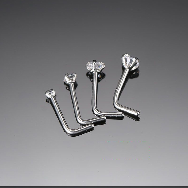 10 teile/los 1.2/3/2/2/3mm cz Zirkon Nasen stecker Edelstahl l Form Nasenloch Nieten für Frau Mann Körper Piercing Schmuck 20g – Detail 5