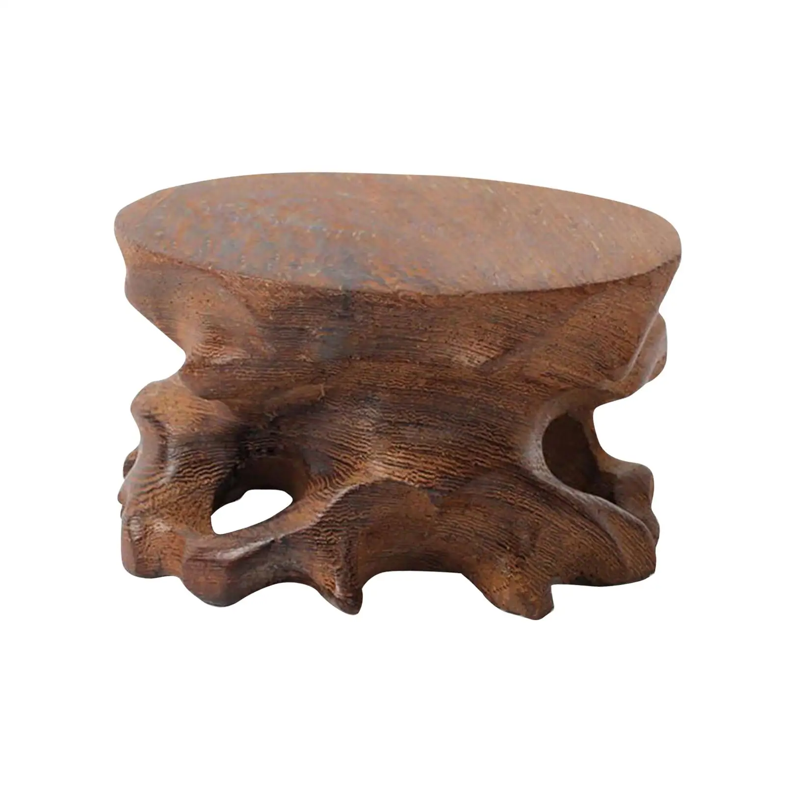 Wooden Stone Display Stand Artware Holder Wood Carving Collectibles Ornament Circular Wooden Base for Desk Office Home Bookshelf