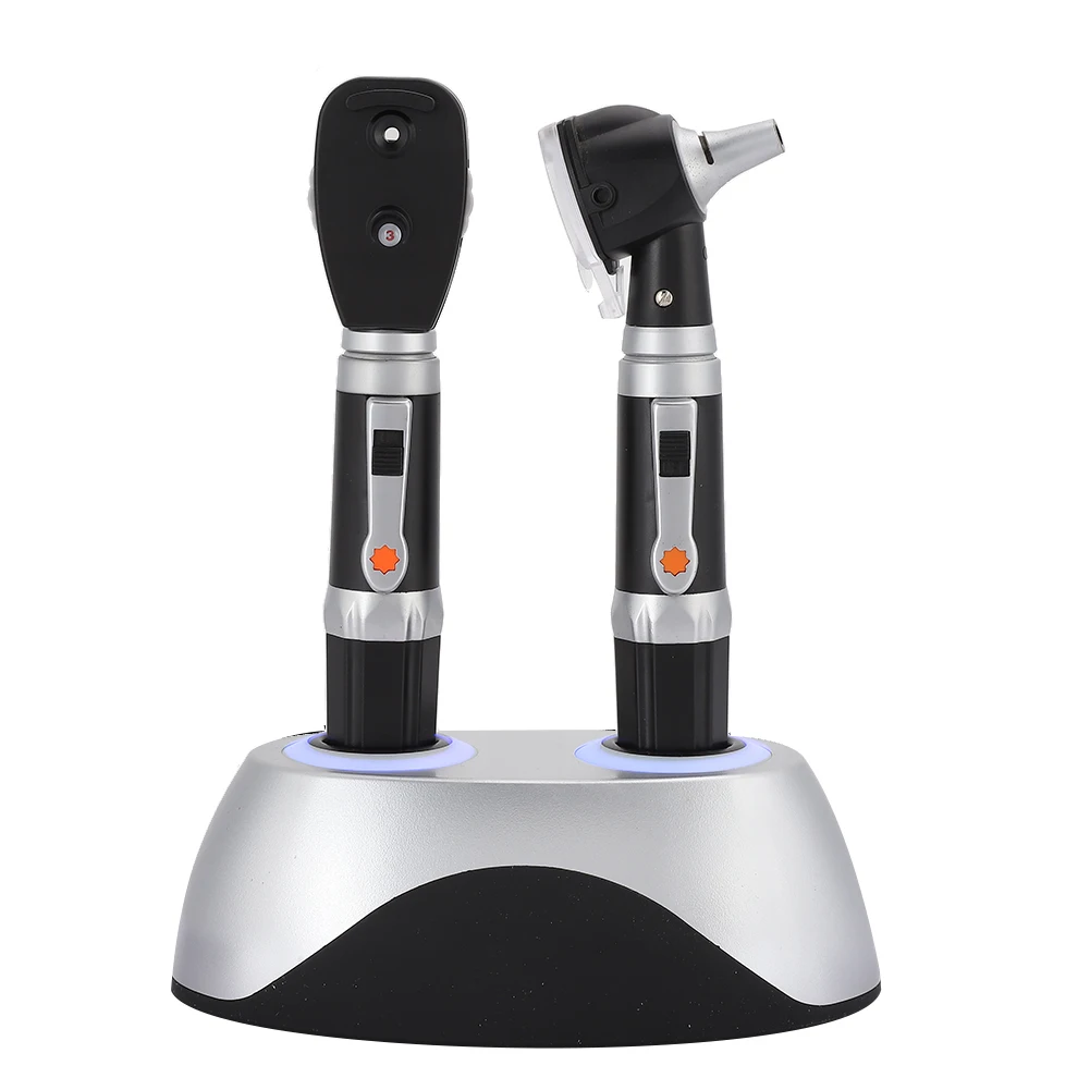Double Hole Ear Eye Examination Ear Cleaning Devices Base Rechargeable Fiber Optic Ophthalmoscope Otoscope Tool Kit EU Plug USB