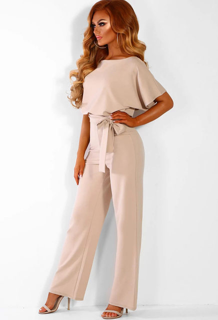 Shownicer Combinaison Femme Élégante - Manches Courtes, Col V, Taille Haute - Pantalon Large - Pour Casual, Soirée