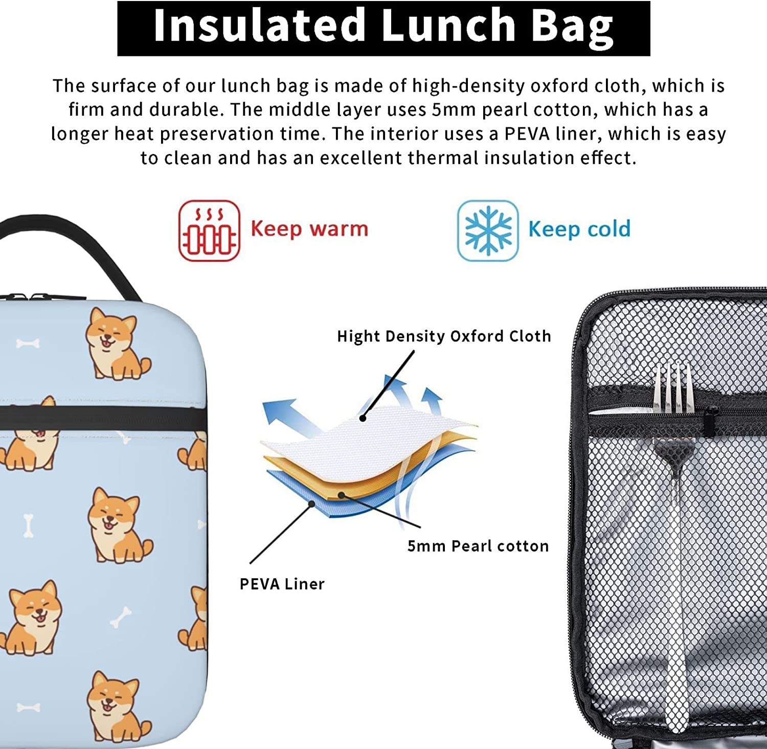 sac lunch réutilisable avec sangle boîte sac chien shiba dessin garçons