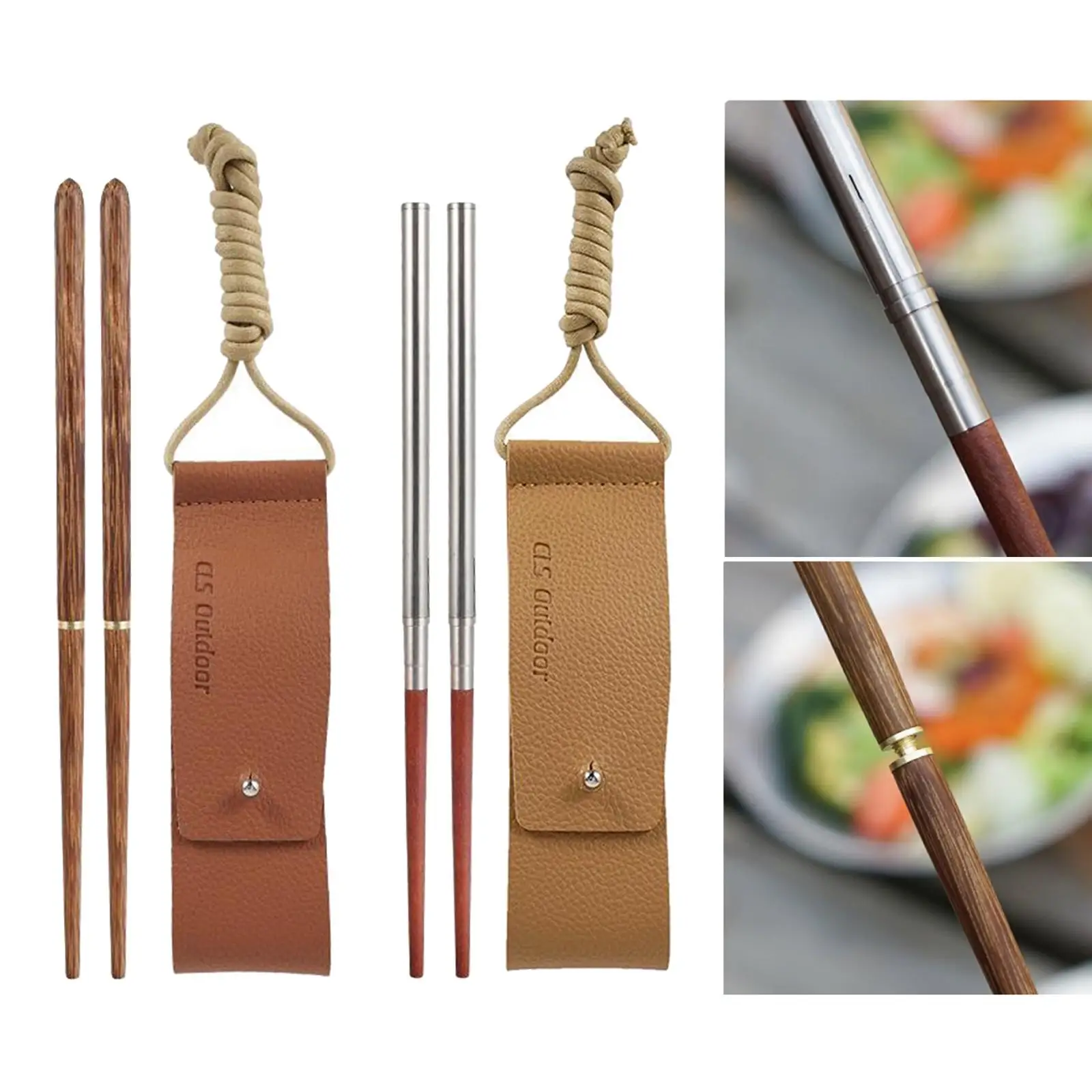 Folding Wooden Chopsticks with Storage Pouch Portable Tableware Camping  Fishing Backpacking