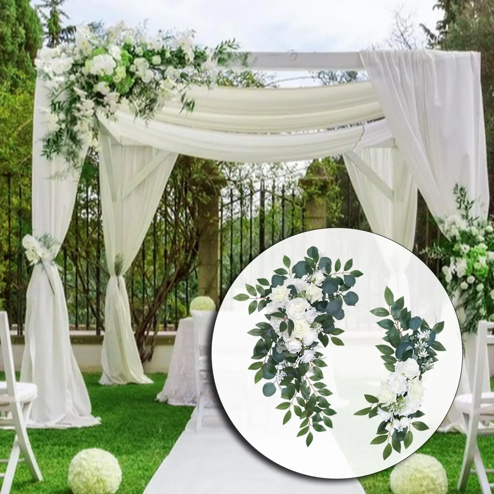 2x Decorative  Swag Flower Arrangement Simulation Rose Wedding Arch Flowers for Backdrop Reception Ceremony Arbor Wall