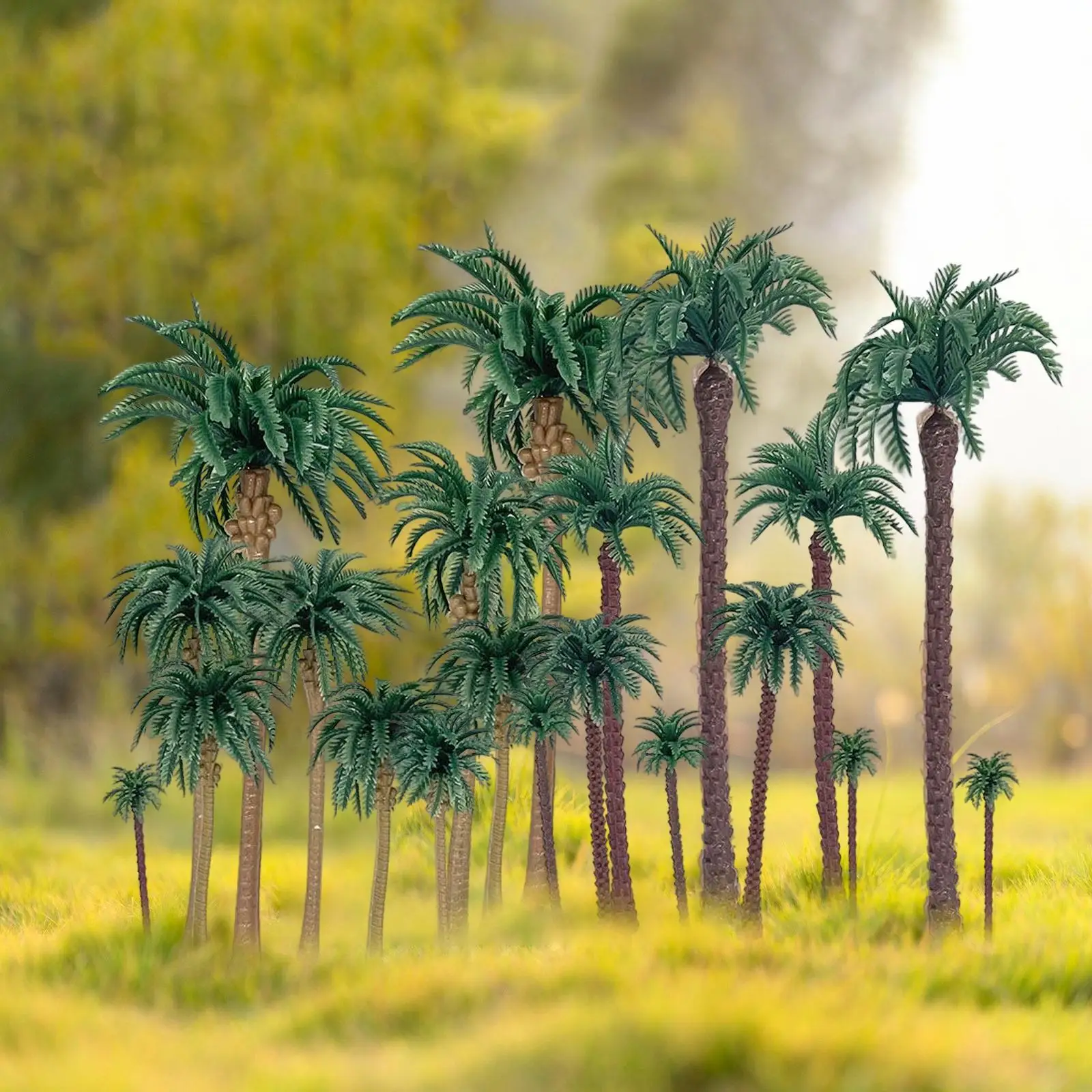 28Pcs Model Train Scenery Trees Simulation Coconut Palm Tree for Layout Arts Crafts Fairy Garden Micro Landscape Photo Props