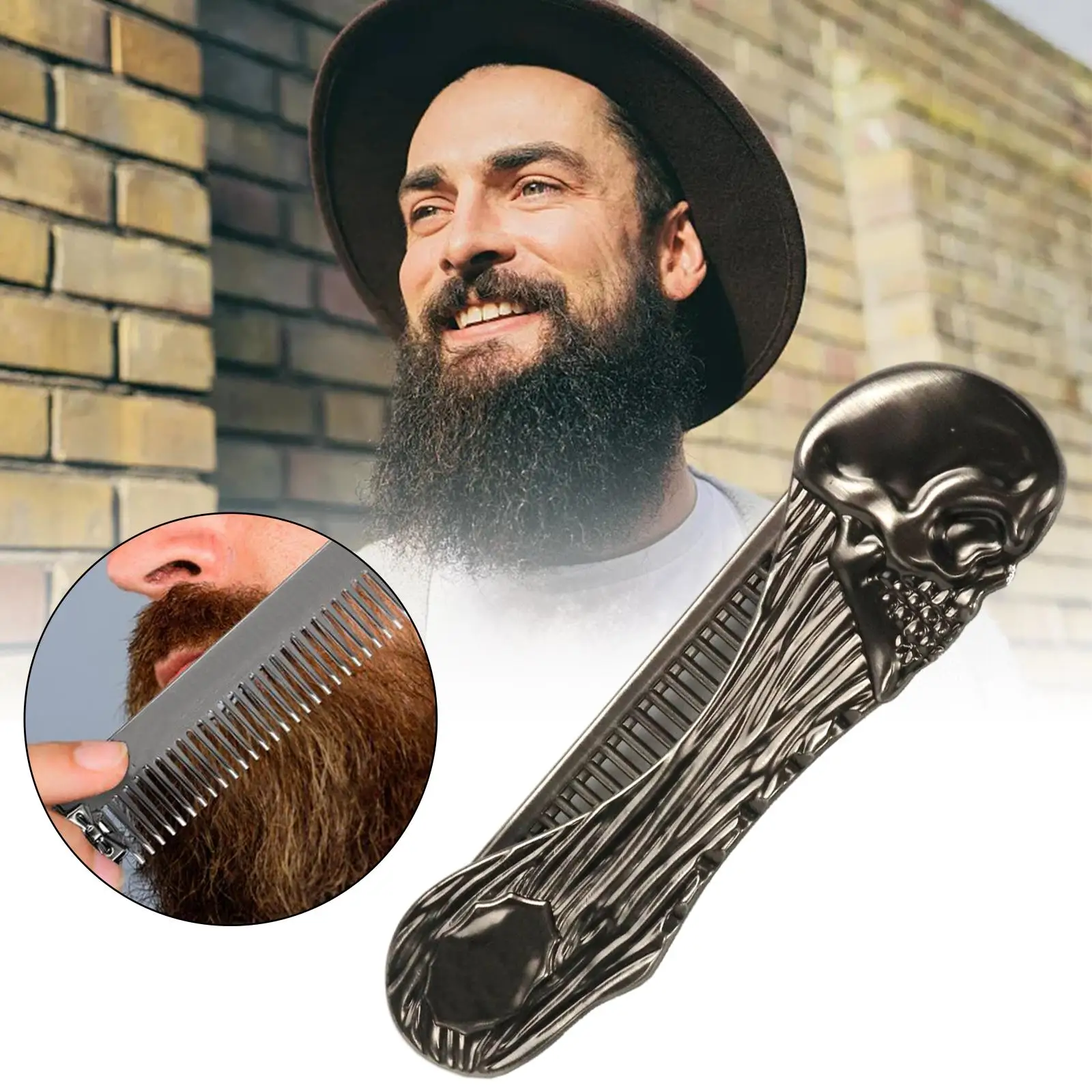 Folding Beard Comb with Skull Design Pocket Sized for Mustache & Hair Gift for Men Portable Mustache Comb for Home Car Travel