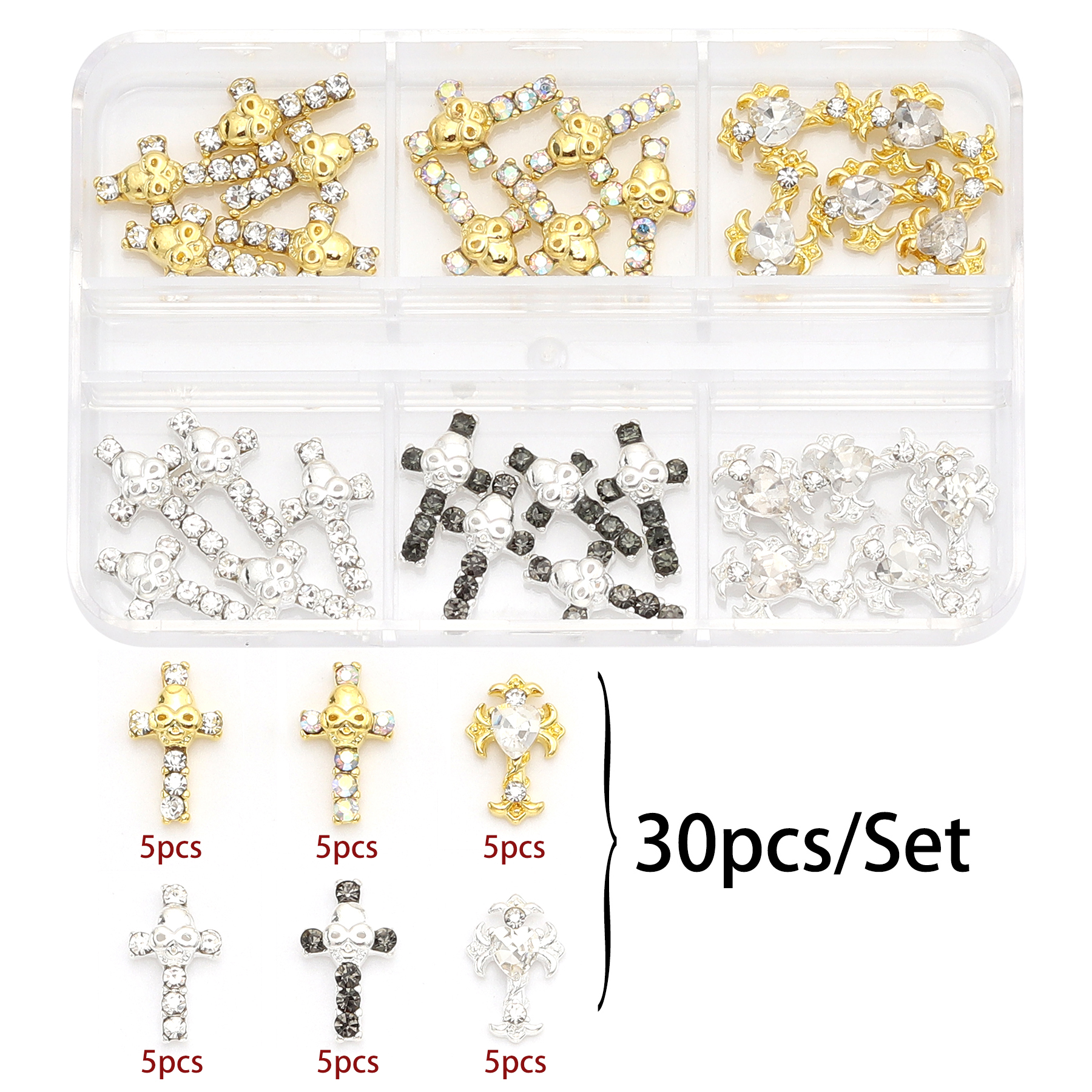 Best of 30 Pcs / Set Luxury Metal Cross Butterfly Heart Nail Art Decoration Shining Rhinestone Gemstone Diamond Charm DIY Nail Accessories Reviews & Tips