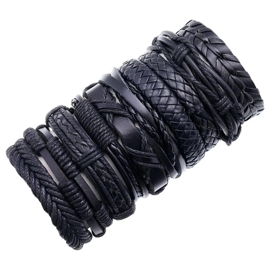 10Pcs Leather Cuff Bracelets Handmade Jewelry Adjustable Wristband for Teen