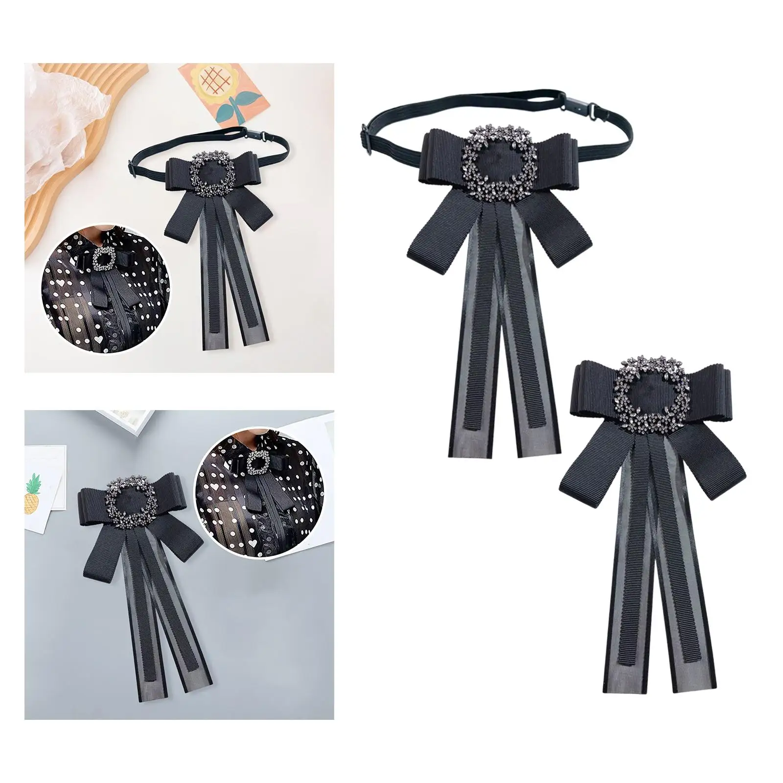 Rhinestone Bow Tie Girls Bowknot Lapel Pin Clothing Accessories Badge Fashion Solid Color Corsage Necktie for Wedding Vest Work