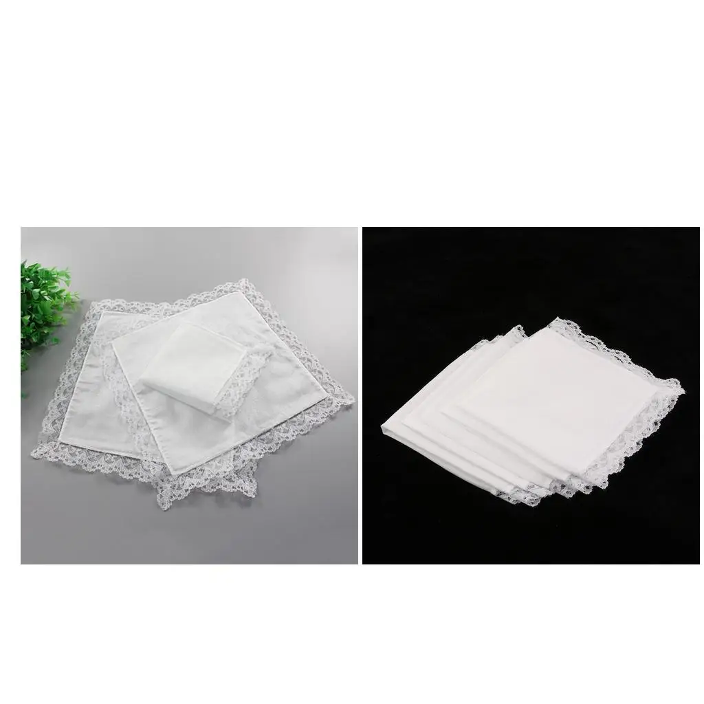 10 Pieces Women Embroidery Cotton  Lace Border White Hankie 23 X