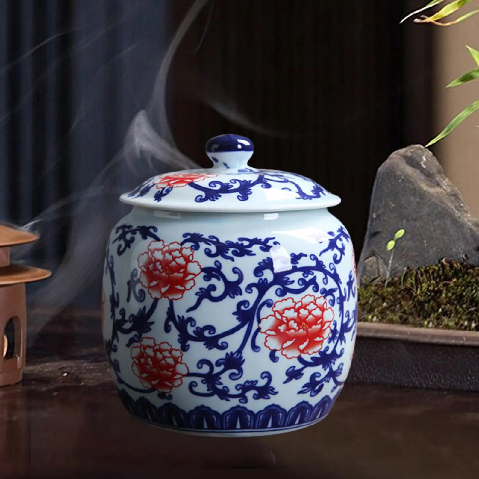 Ceramic Flower Vases Tea Canister Chinese Traditional Flowerpot Temple Jar Storages Blue White Porcelain Ginger Jars for Party