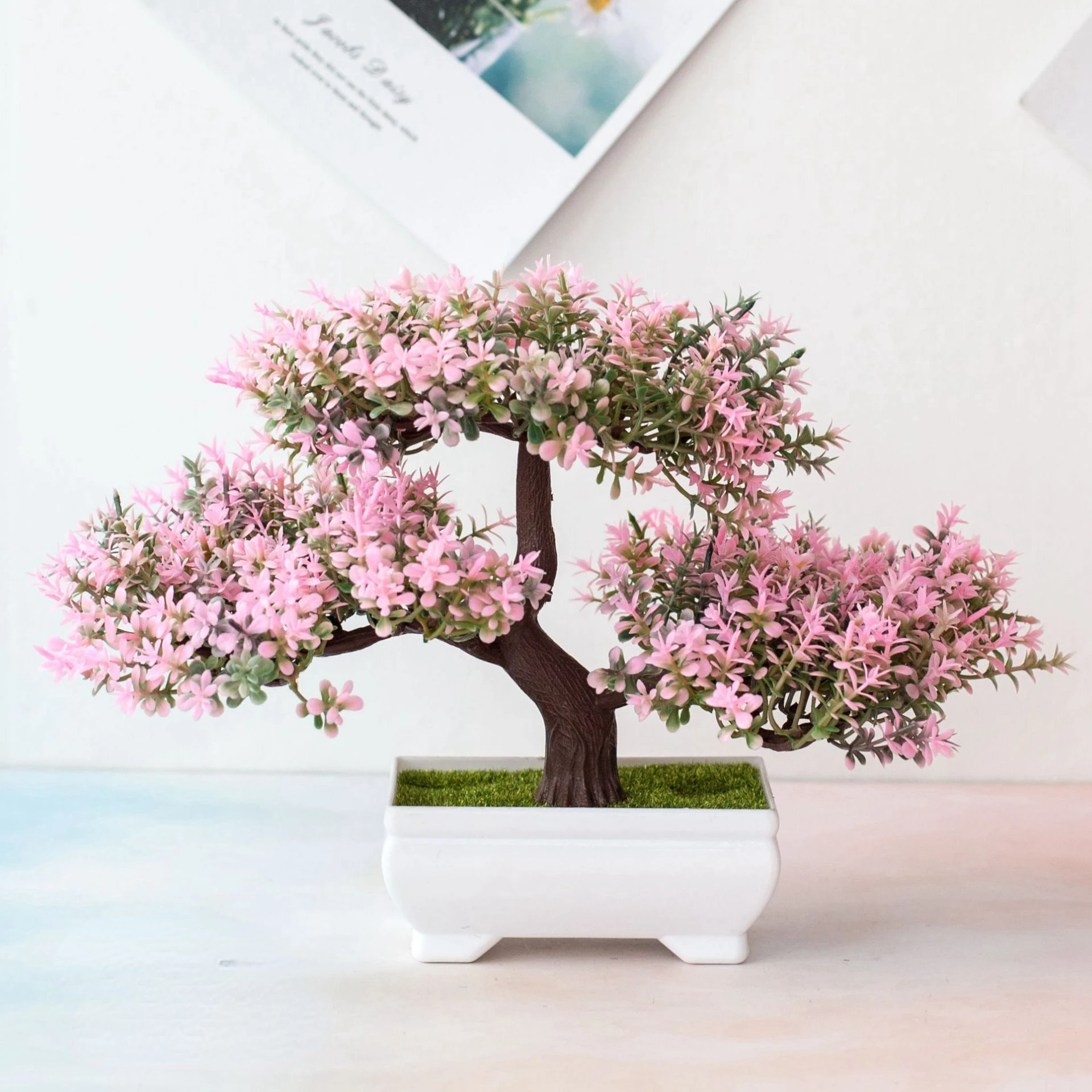 Artificial Plant Bonsai Plastic Small Tree Pot Fake Plant Flower Potted Ornaments for Home Room Table Garden Hotel Decoration