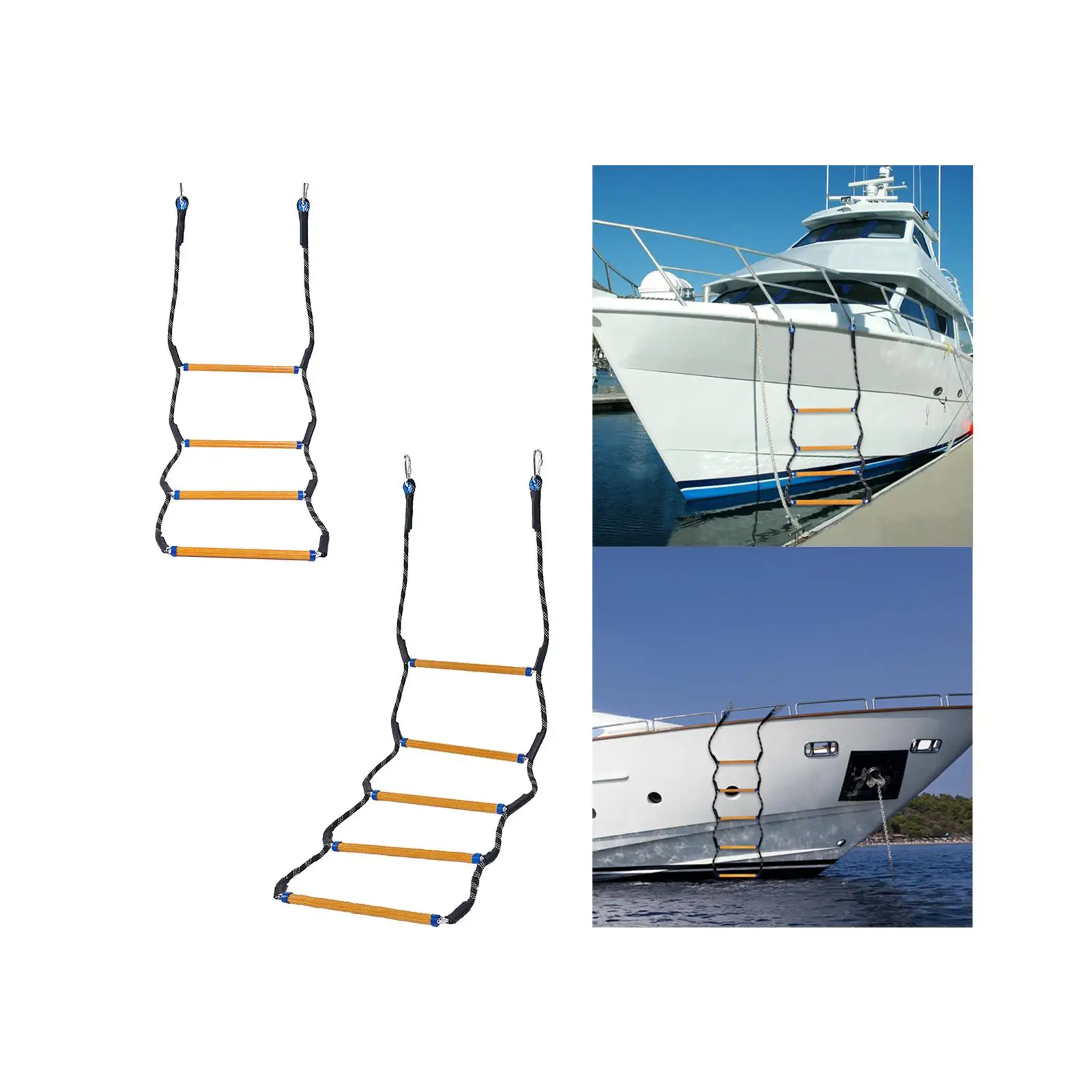 Boat Rope Ladder Assist Boarding Ladder Resin Rungs Climbing Ladders for Inflatable Boat Kayaking Sailing Motorboat Fishing Boat