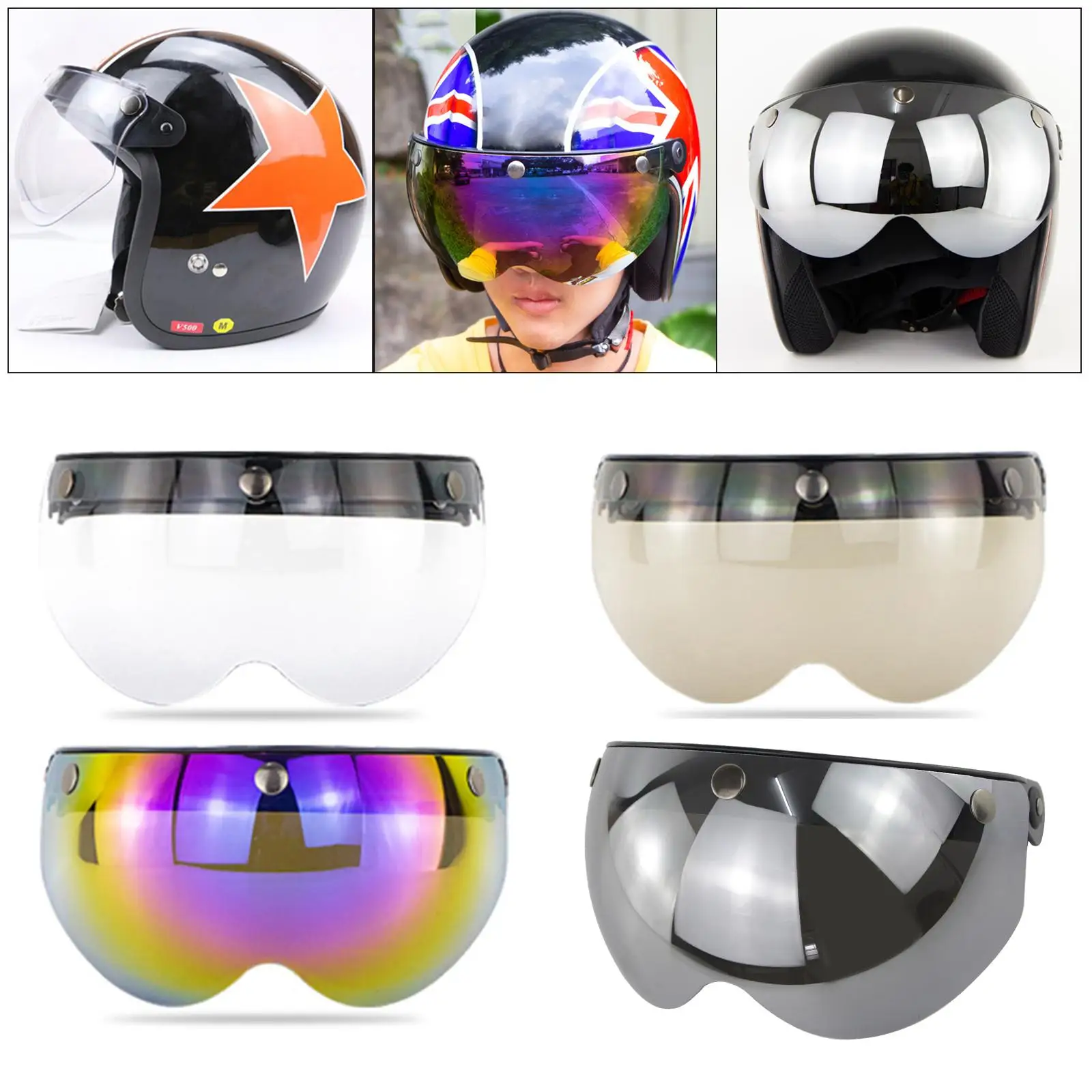 Anti-glare/Flip Up Down Visor Lens  3 Button Motorcycle