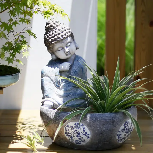 Outdoor Garden Sleeping Buddha Statue Sculpture Magnesium Oxide Flower Pot  Planter Decor