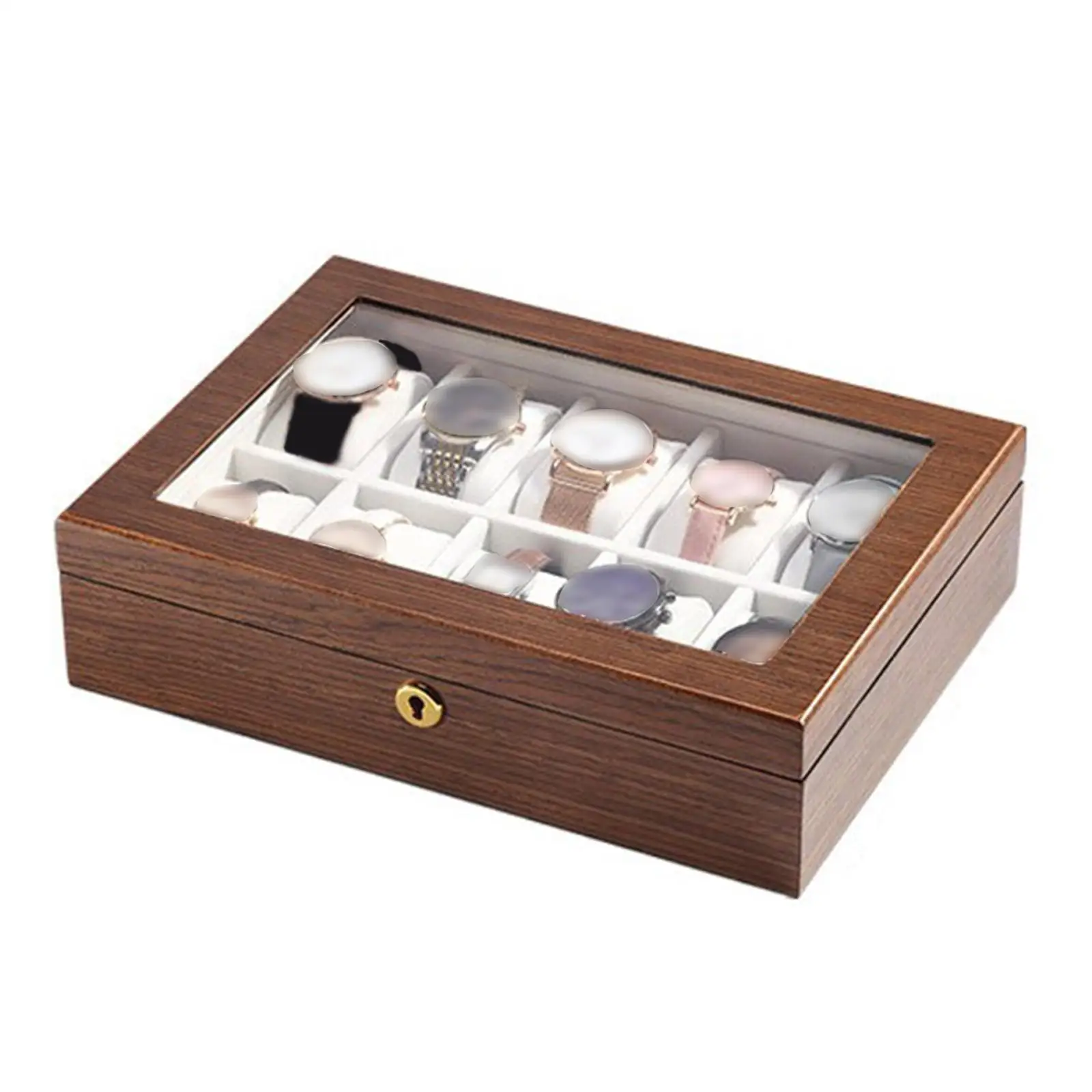 Wooden 10 Slot Watch Box Display Case Lockable Design Jewelry Collection Storage Box Storage Clear Top Dresser Watches Organizer