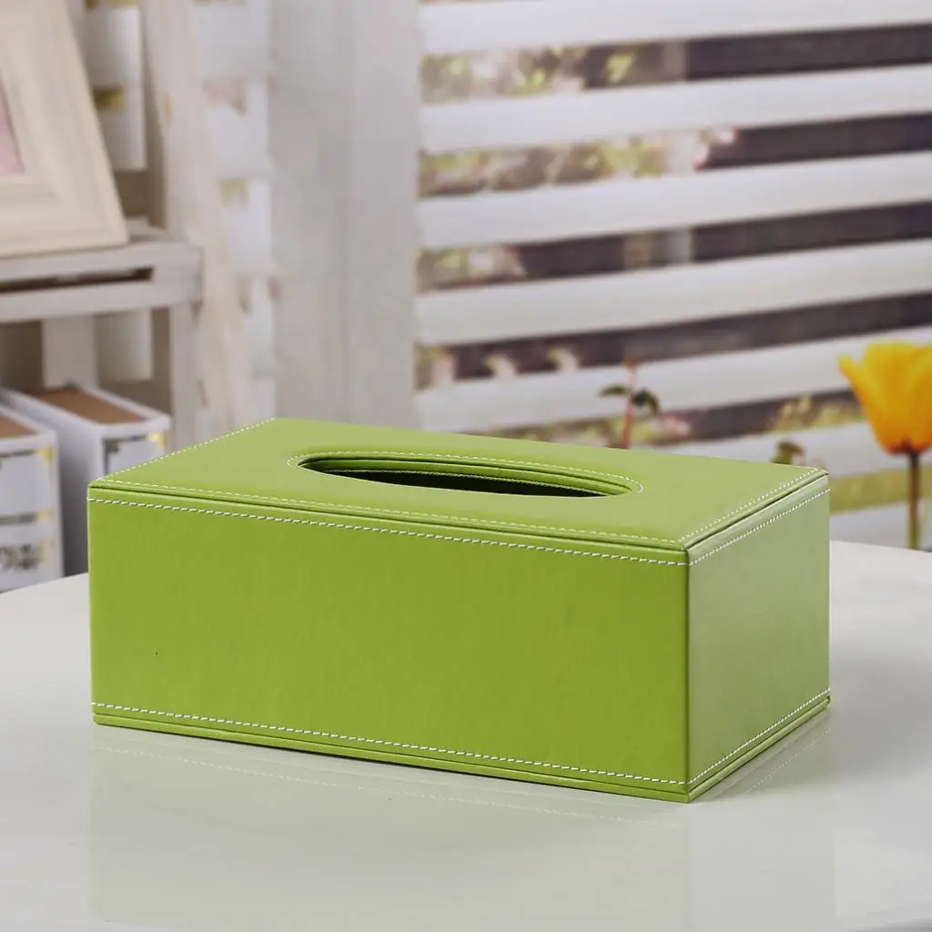 Kitchen Bathroom Rack Napkin Box Tissue Case Green Leather Dispenser, Stylish Home Decoration 9.84x5.51x3.74 inch