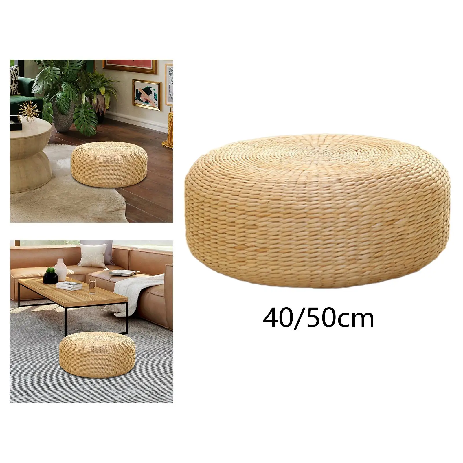 Woven Futon Seat Cushion Handcrafted Thicken Reading Yoga Rustic Japanese Style Seating Cushion for Floor Balcony Office Indoor