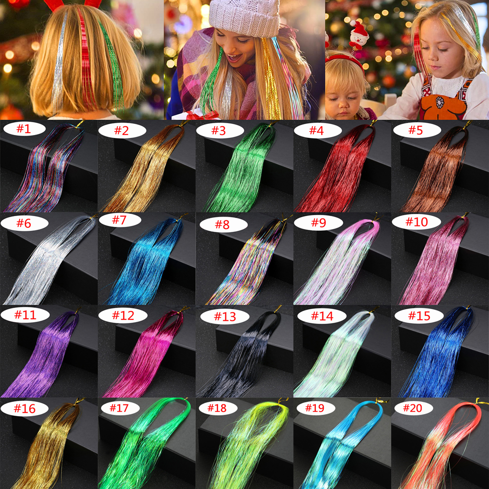 Best of 20 Colors Shiny Threads Glitter Laser False Hair Tinsel Kit Glitter String Extensions Hippie Accessories For Women Headdress Reviews & Tips