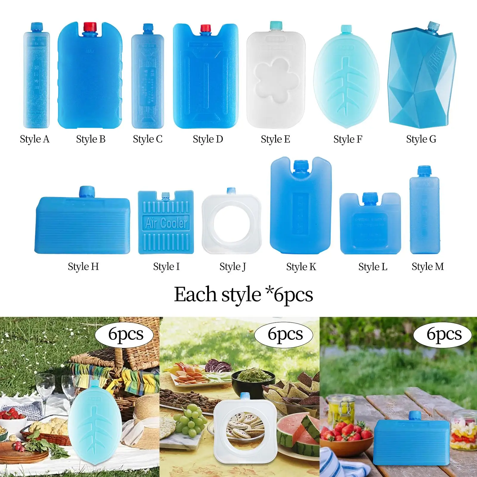 6x Cooling Ice Packs Durable Portable Cooling Elements for Cooler Bags Reusable Ice Blocks Ice Freezer Blocks for Beach Picnic