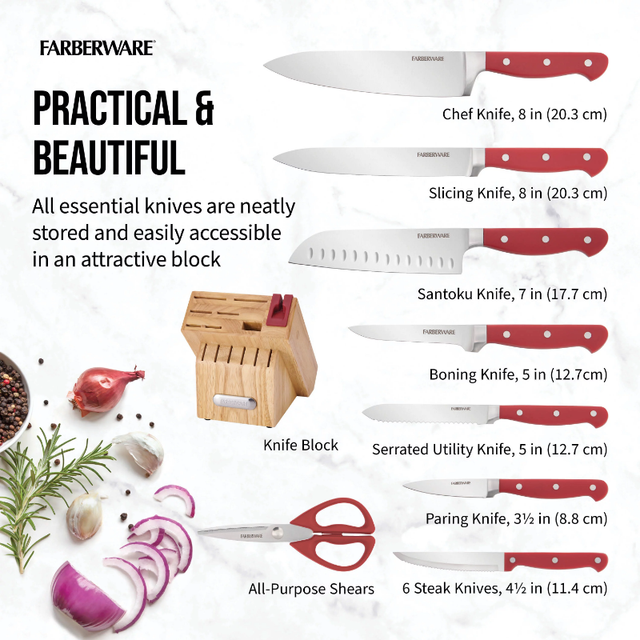 Farberware Edgekeeper 15-piece Stainless Steel Basic Red Knife Block Set  knife kitchen chef knife knives - AliExpress