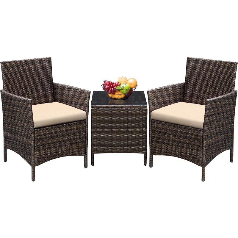 Title 3, Greesum 3 Pieces Patio Furniture PE Rattan Wick...