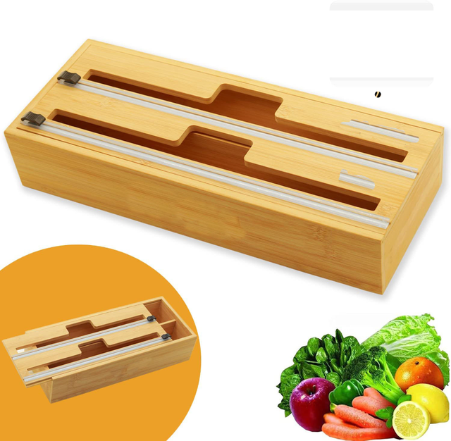 New 3 In 1 Bamboo Wrap Dispenser Storage Dispenser for Aluminum Foil  Dispenser with Cutter Cling Film Holder Kitchen Accessories - AliExpress