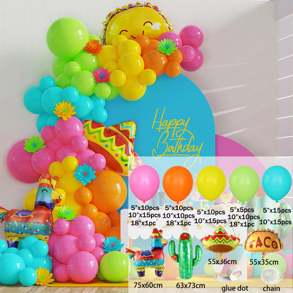 décorations de fête thème mexicain arche de kit de ballons en aluminium de fournitures de décoration de fête pièces