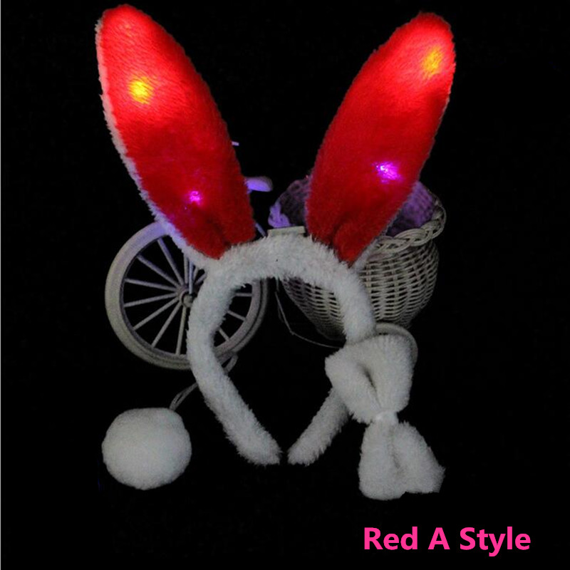 1 stücke Frauen Mädchen Rosa Leuchten Kaninchen Hase Ohr Stirnband Schwanz Fliege Glow Party Cosplay Geburtstag Ostern Hochzeit Festival – Detail 6