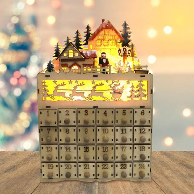 Wooden Christmas Advent Calendar Led Light Up Countdown Calendar Xmas  Desktop Decoration 2023 Holiday Desk Number Drawer Empty - AliExpress