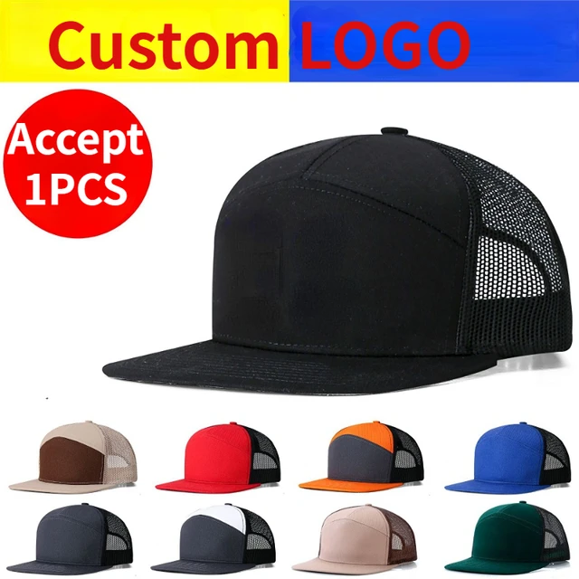 Custom Logo Text 7 Panel Flat Brim Baseball Cap Men and Women Mesh Truck  Hat Summer Outdoor Adjustable Snapback Hip Hop Gorras - AliExpress