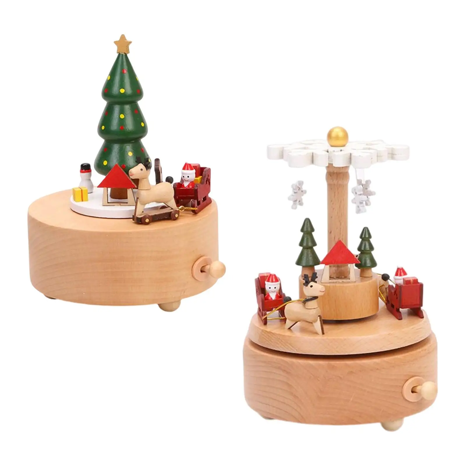Creative Christmas Music Box Rotatable Wood Musical Box Carousel Toy Crafts for Desktop Holiday Home Decor Kids Girls Gift