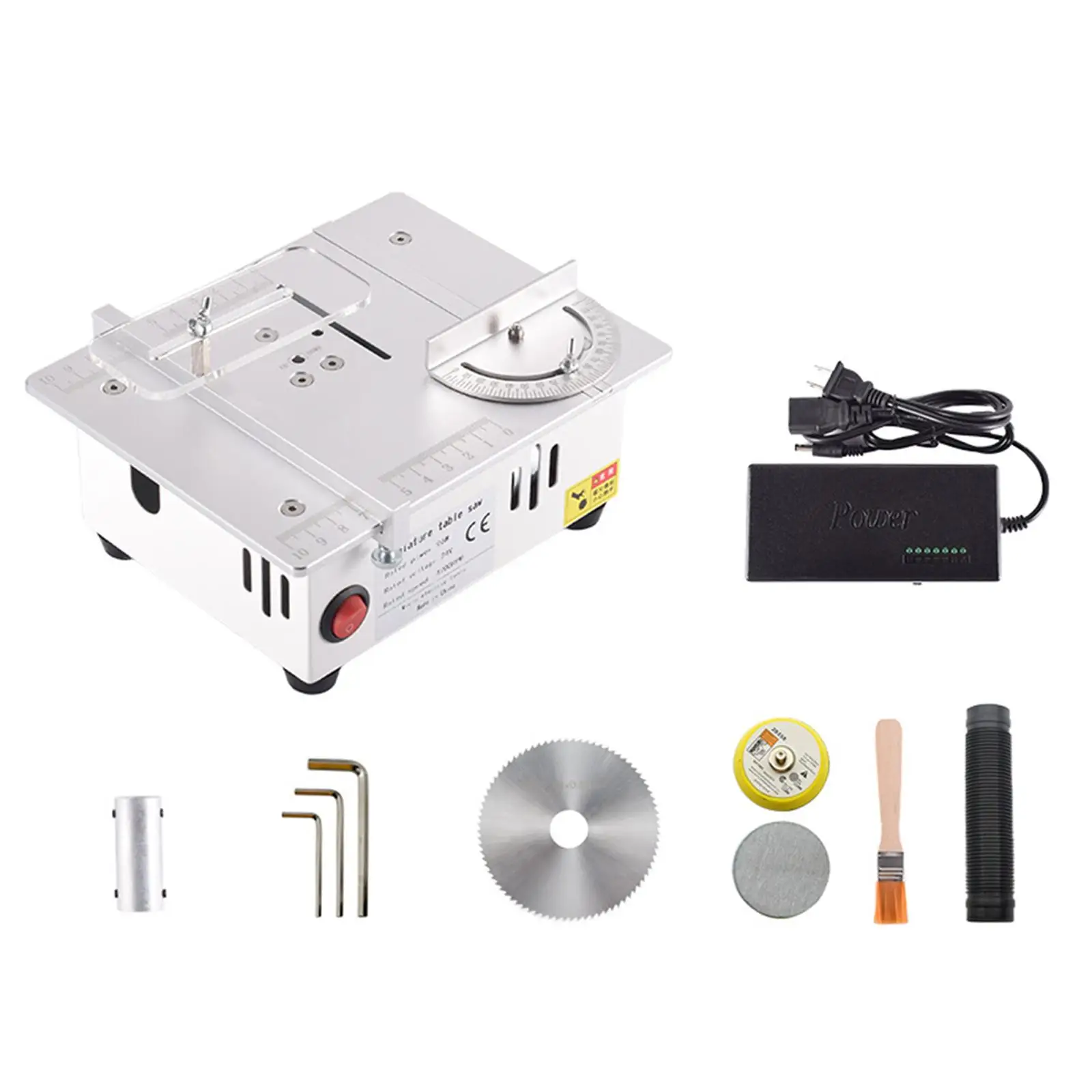 Mini Table Saw 96W Multifunctional 7 Gear Adjustable Micro Table Saw for Acrylic Cutting Crafts DIY Woodworking Metal US Adapter