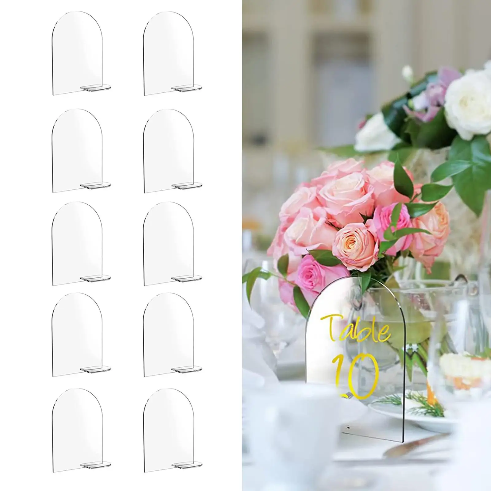 10Pcs Acrylic Place Cards with Stand Arched Acrylic Plates Signs for Banquet